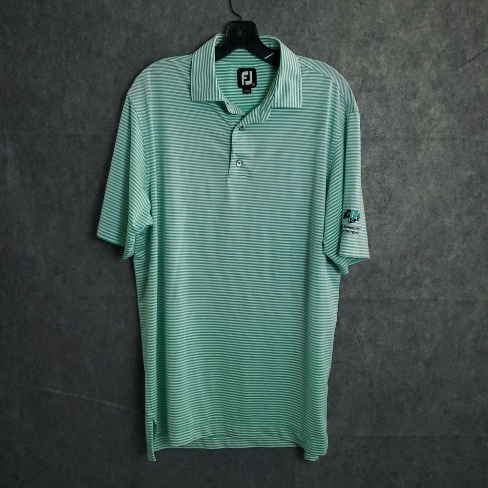 FootJoy Polo Shirt Mens M Green White Striped Golf‎ Performance FJ Logo Sports